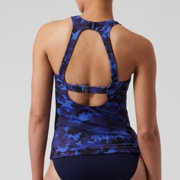 Athleta Women's Maldives Bra Cup Tankini Swim Top in Blue Camo Print - 36 B/C - Picture 2 of 6